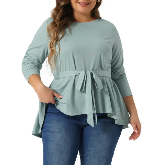 DARING DIVA Women's Plus Asymmetrical Hem Crew Neck Blouse 1X Gray Green