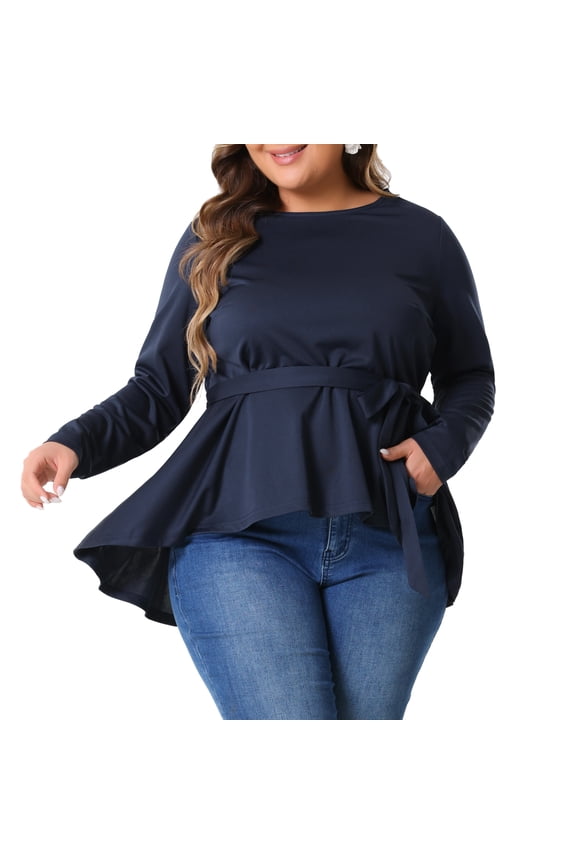 Women's Plus Asymmetrical Hem Crew Neck Blouse 4X Navy Blue