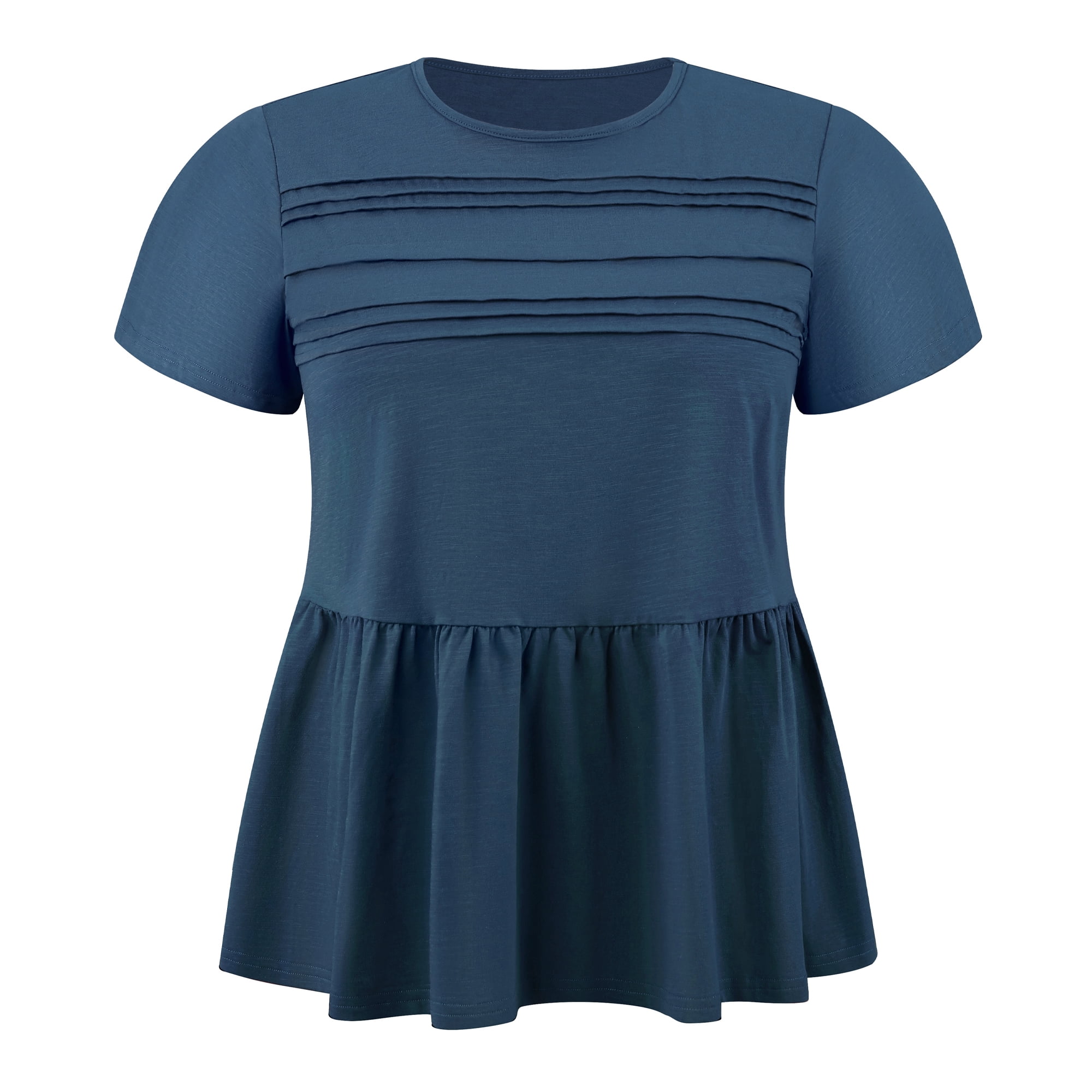 DARING DIVA Women's Plus Babydoll Blouse Trendy Flowy Peplum Tops 2X Dark Blue