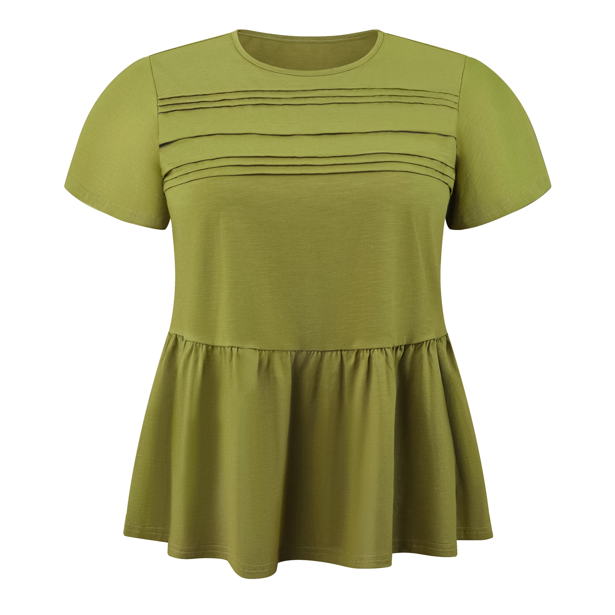 DARING DIVA Women's Plus Babydoll Blouse Trendy Flowy Peplum Tops 4X Olive Green