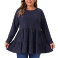 thumbnail image 1 of DARING DIVA Women's Plus Babydoll Crew Neck Casual Loose Peplum Tops 4X Navy Blue, 1 of 6