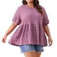 thumbnail image 1 of DARING DIVA Women's Plus Babydoll Crew Neck Flowy Blouse L Purple, 1 of 6