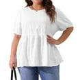 thumbnail image 1 of DARING DIVA Women's Plus Babydoll Crew Neck Flowy Blouse 1X White, 1 of 6