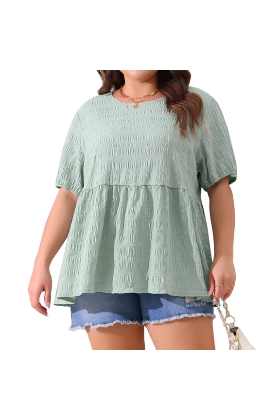Women's Plus Babydoll Crew Neck Short Sleeve Flowy Blouse 2X Greyish Green