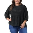 thumbnail image 1 of DARING DIVA Women's Plus Babydoll Round Neck 3/4 Puff Sleeves Peplum Blouse 1X Black, 1 of 6