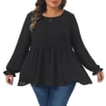 thumbnail image 1 of DARING DIVA Women's Plus Babydoll Round Neck Tiered Swiss Dots Blouse 1X Black, 1 of 6