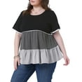 thumbnail image 1 of DARING DIVA Women's Plus Babydoll Ruffle Short Sleeve Casual Blouse 1X Black, 1 of 6