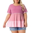 thumbnail image 1 of DARING DIVA Women's Plus Babydoll Ruffle Short Sleeve Casual Blouse 1X Dark Pink, 1 of 6