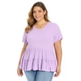 thumbnail image 1 of DARING DIVA Women's Plus Babydoll Tops V Neck Casual Loose Fit Blouses 2X Purple, 1 of 6