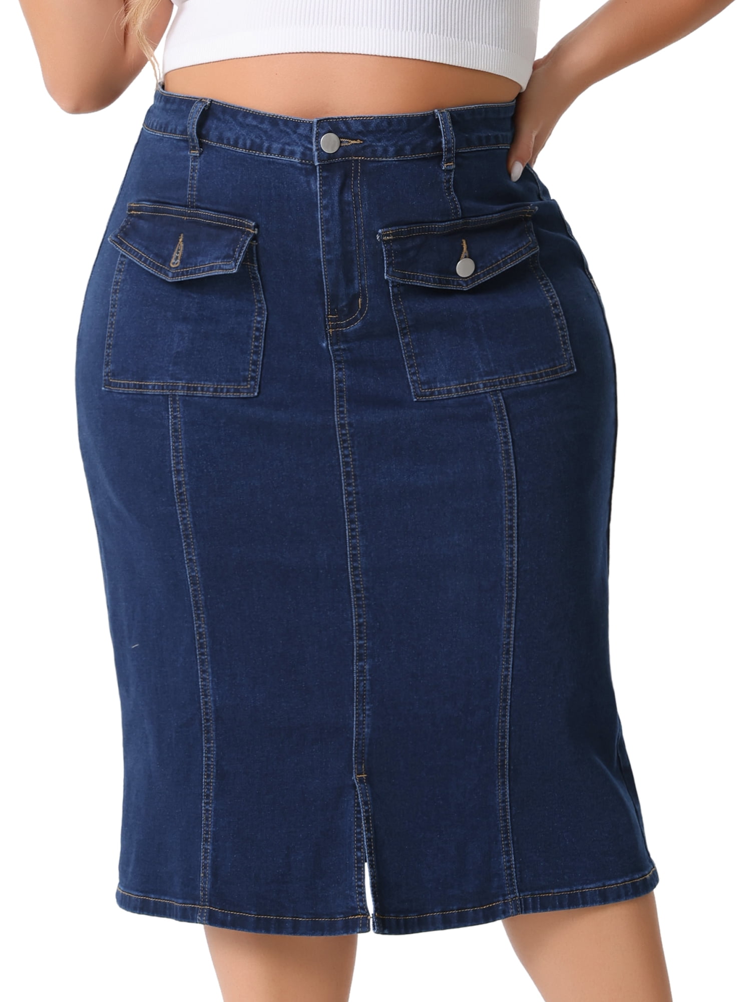 DARING DIVA Women's Plus Basic High Waist Ripped Hem Pockets Jeans Skirts 2X Dark Blue