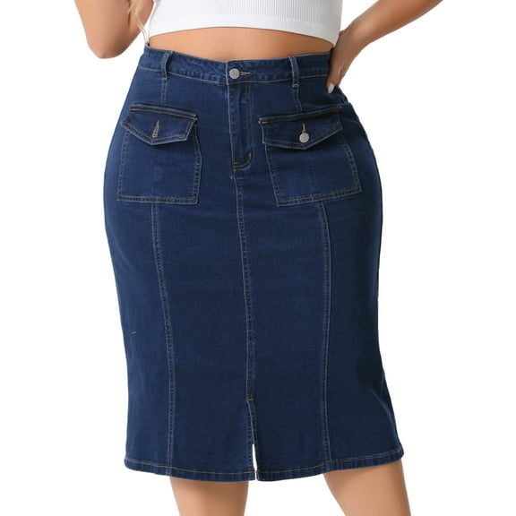 DARING DIVA Women's Plus Basic High Waist Ripped Hem Pockets Jeans Skirts 3X Dark Blue