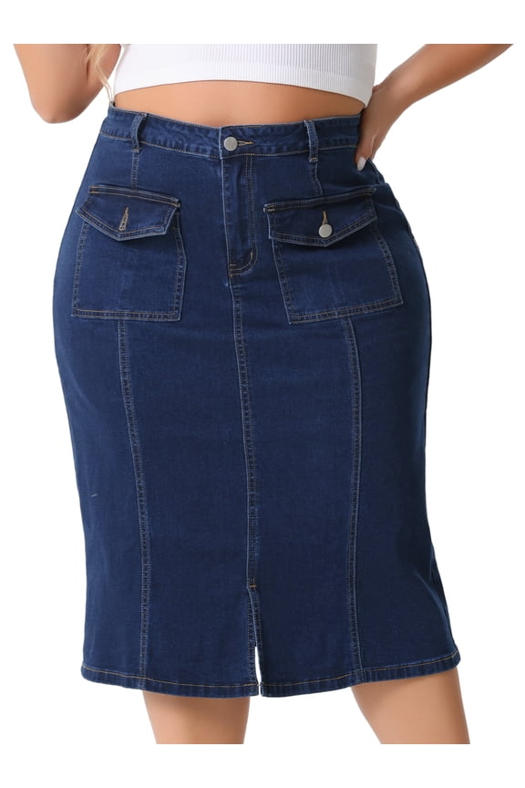 Women's Plus Basic High Waist Ripped Hem Pockets Jeans Skirts 3X Dark Blue