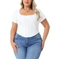 thumbnail image 1 of DARING DIVA Women's Plus Basic Short Sleeve Slim Fitted Crop Tops 1X White, 1 of 6