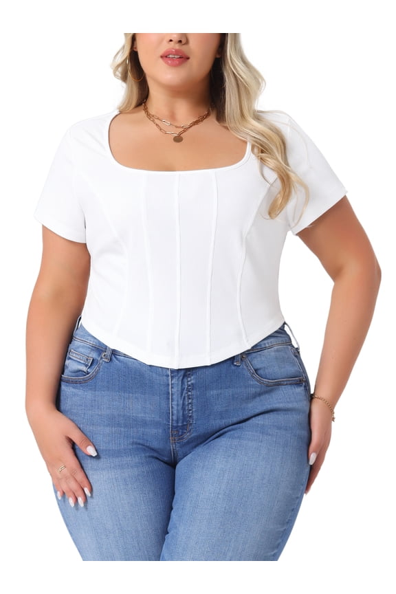 Women's Plus Basic Short Sleeve Slim Fitted Crop Tops 3X White