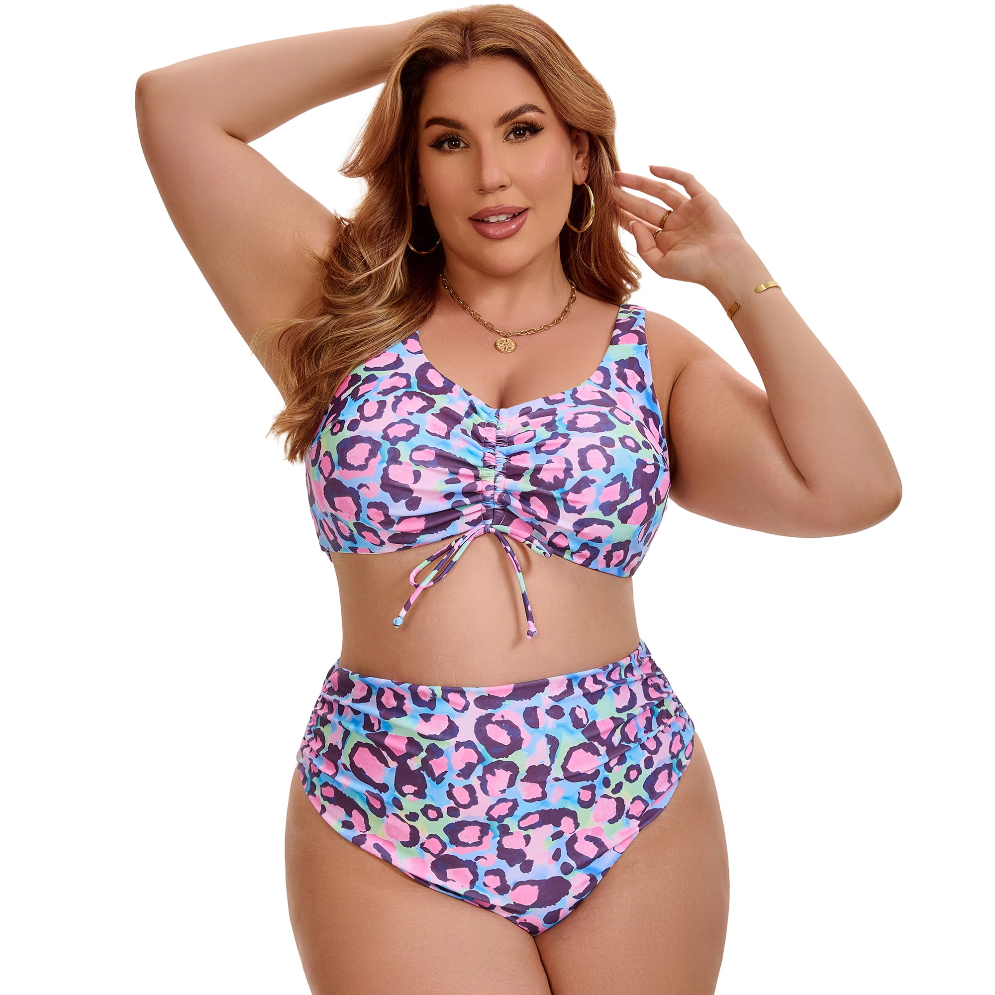 DARING DIVA Women's Plus Bikini High Waisted 2 Piece Bathing Suits 4X Purple Pink