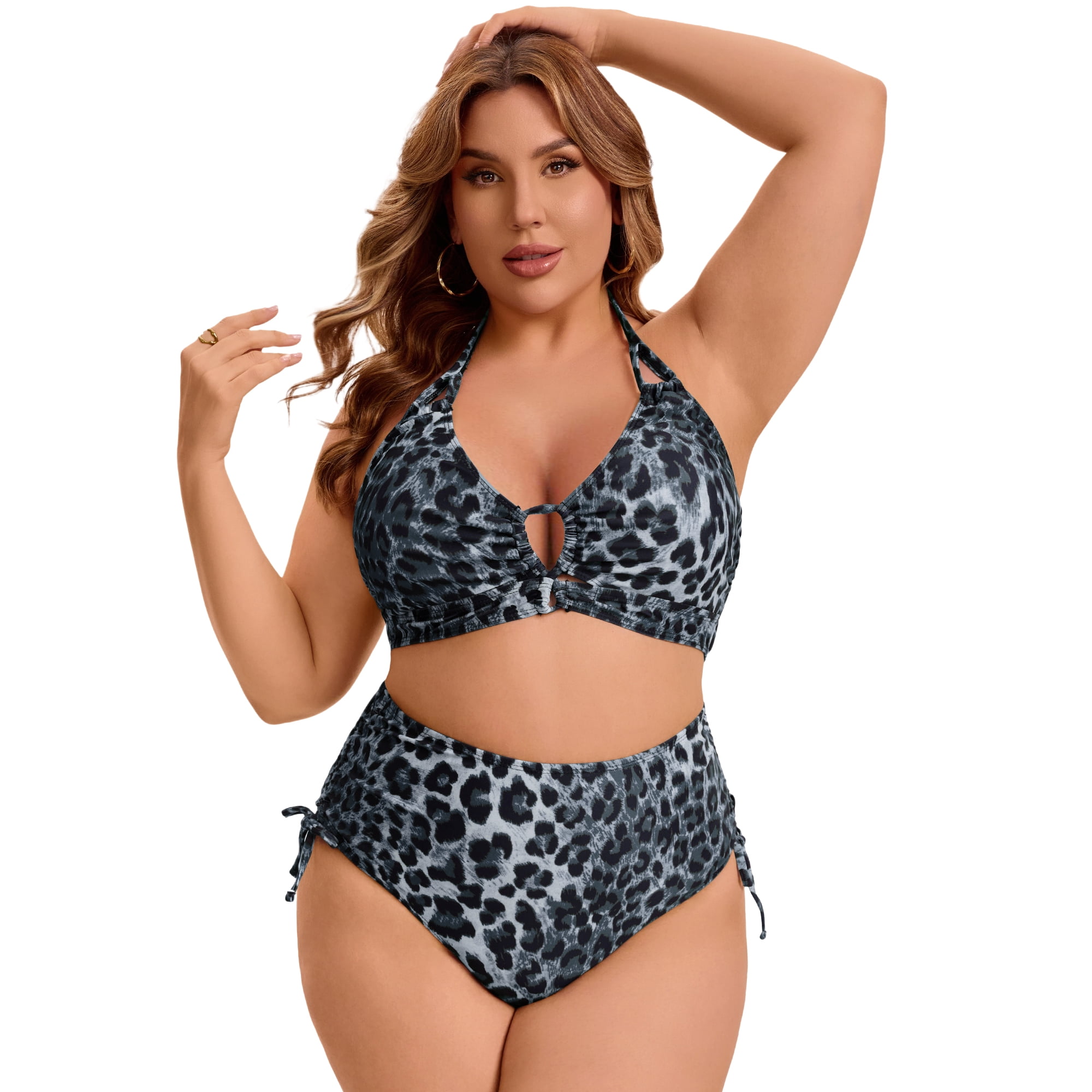 DARING DIVA Women's Plus Bikini Sets Two Piece Swimsuit 3X Grey Leopard
