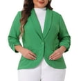 thumbnail image 1 of DARING DIVA Women's Plus Blazer 3/4 Ruched Sleeve Open Front Jacket 1X Green, 1 of 6