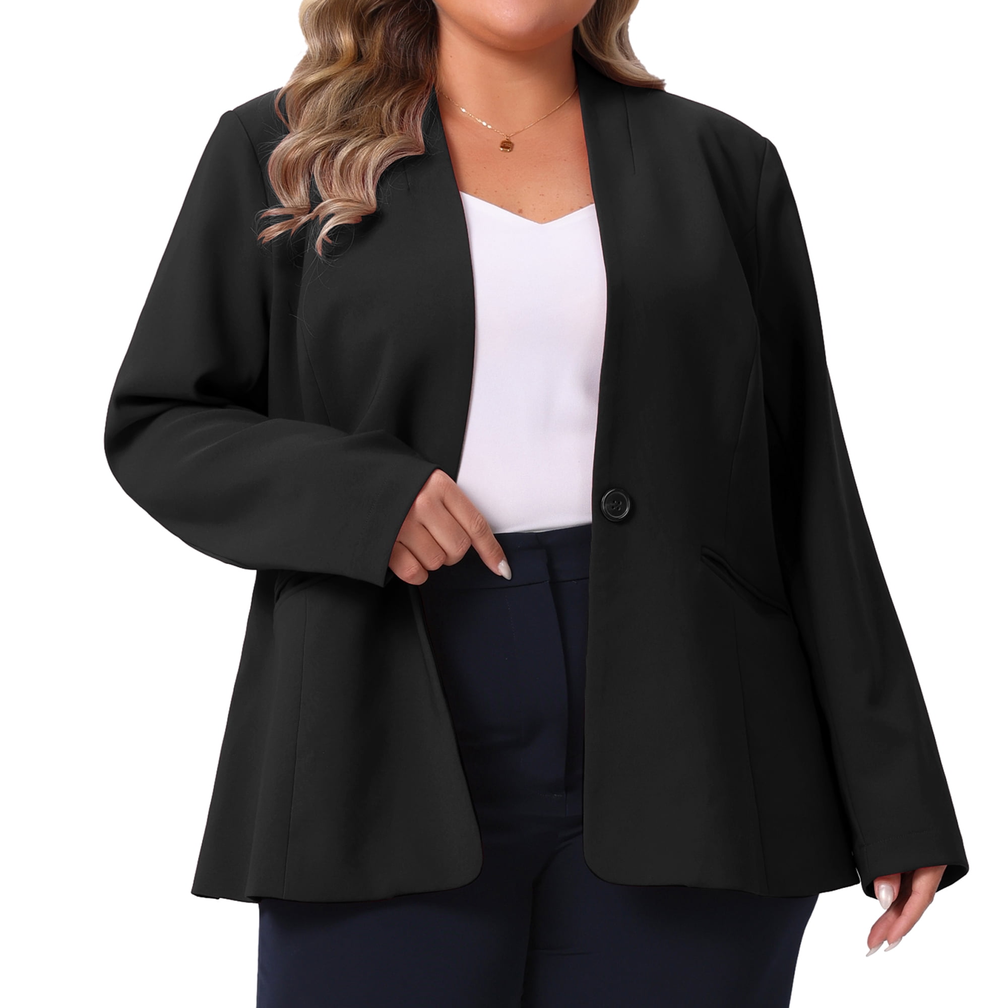 DARING DIVA Women's Plus Blazer Business Open Front Work Office Jacket 2X Black