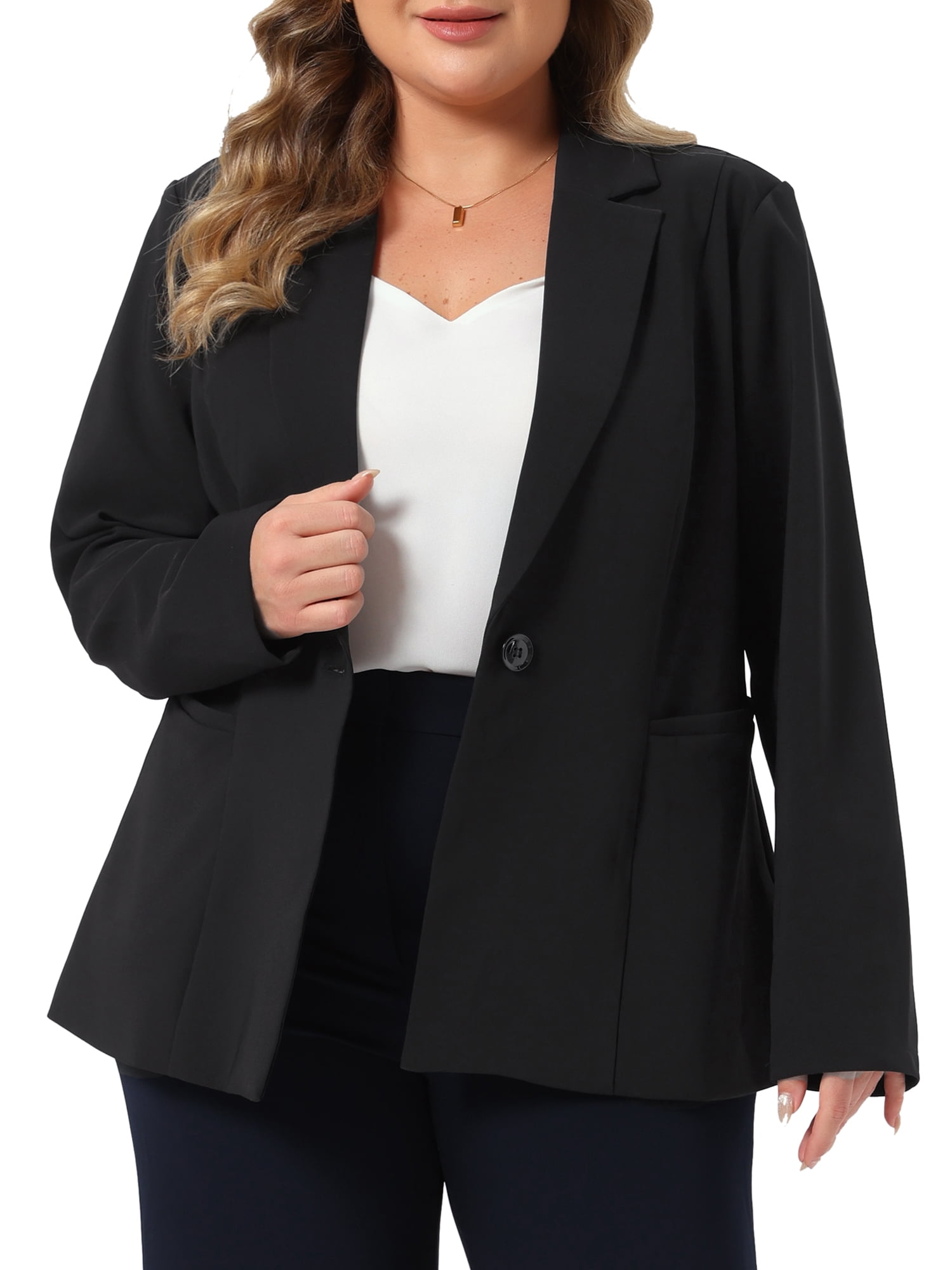 DARING DIVA Women's Plus Blazer Lapel Collar Long Sleeve Work Blazer 3X Black