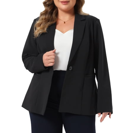 DARING DIVA Women's Plus Blazer Lapel Collar Long Sleeve Work Blazer 3X Black