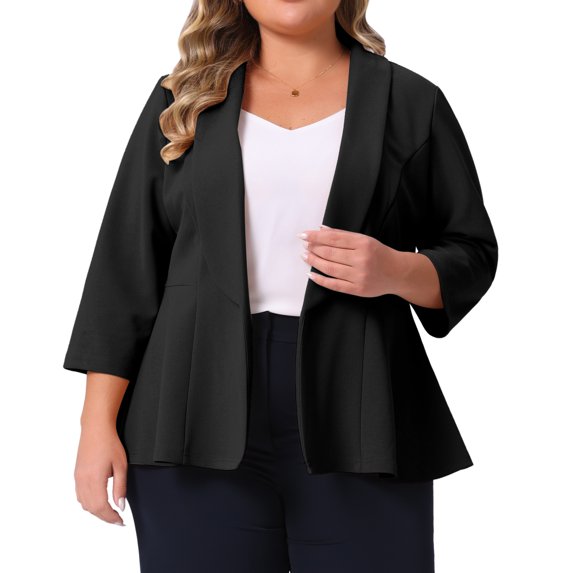DARING DIVA Women's Plus Blazer Sleeve Open Front Peplum Work Suit Jacket 1X Black
