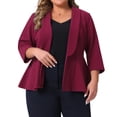 thumbnail image 1 of DARING DIVA Women's Plus Blazer Sleeve Open Front Peplum Work Suit Jacket 4X Burgundy, 1 of 6