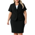 thumbnail image 1 of DARING DIVA Women's Plus Blazer Suit Set Notch Lapel Pencil Skirt Black 1X, 1 of 6