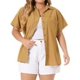 thumbnail image 1 of DARING DIVA Women's Plus Blouse Chest Pocket Button Down Demin Shirt 4X Light Brown, 1 of 6