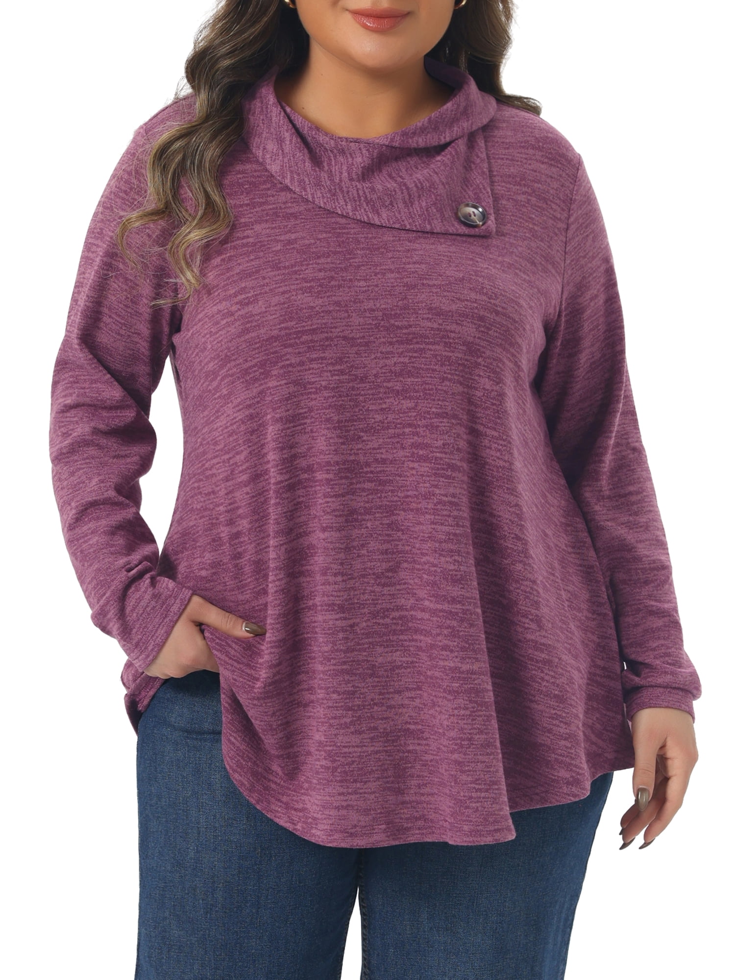 DARING DIVA Women's Plus Blouse Cowl Neck Casual Tunic Tops with Pockets 1X Purple