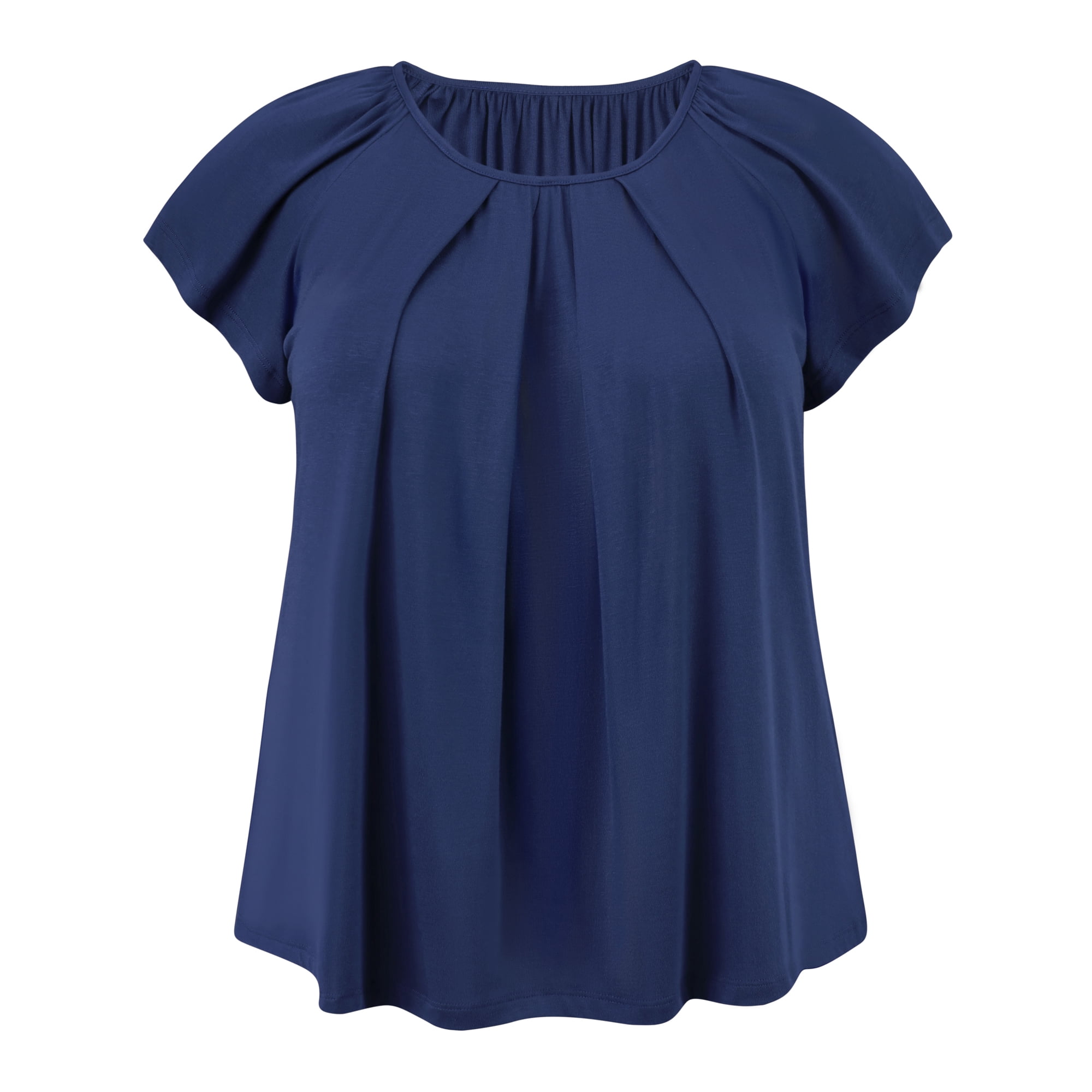 DARING DIVA Women's Plus Blouse Pleated Ruffle Sleeve Round Neck Loose Tops 4X Dark Blue