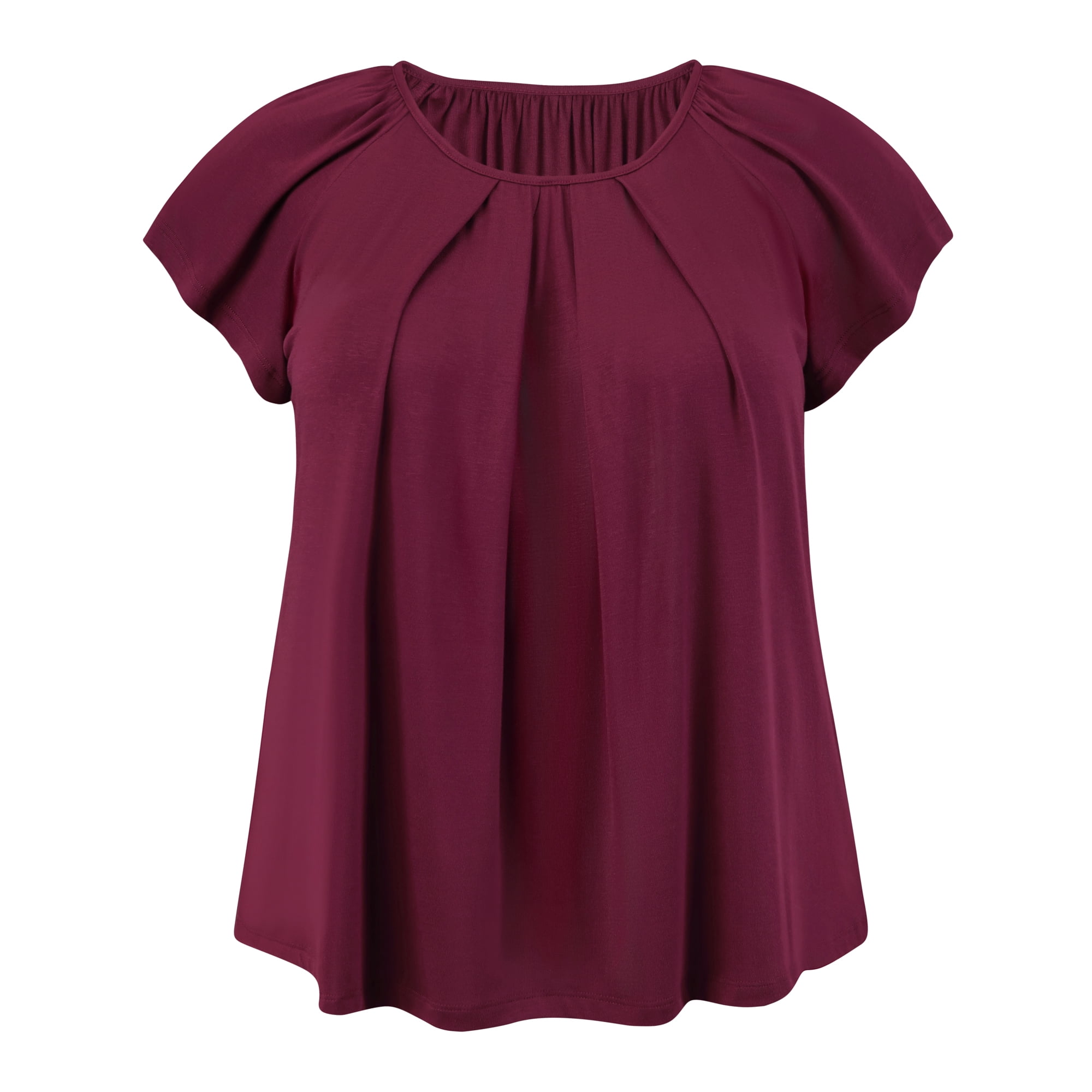 Women's Plus Summer Blouse Pleated Ruffle Sleeve Round Neck Loose Tops 4X Purple