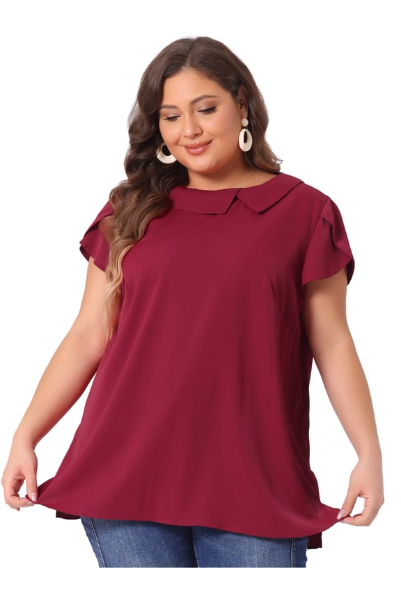 Women's Plus Boat Neck Short Sleeve Chiffon Blouse 4X Burgundy