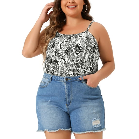 DARING DIVA Women's Plus Boho Floral Loose Spaghetti Strap Cami Top 4X Black