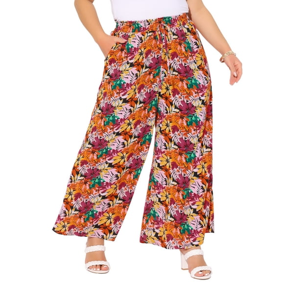 DARING DIVA Women's Plus Boho Floral Palazzo Trousers Pants 3X Black Red