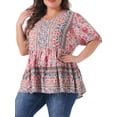thumbnail image 1 of DARING DIVA Women's Plus Boho Floral Print V Neck Blouse 1X Pink, 1 of 6