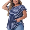 thumbnail image 1 of DARING DIVA Women's Plus Boho Floral Ruffle Sleeve Blouse 1X Dark Blue, 1 of 6