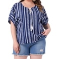 thumbnail image 1 of DARING DIVA Women's Plus Boho Tops Floral Tied V Neck Blouse Shirts 2X Navy Blue, 1 of 7