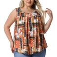 thumbnail image 1 of DARING DIVA Women's Plus Boho Pleated Curved Hem Tank Top Blouse 1X Orange, 1 of 6