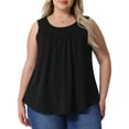 thumbnail image 1 of DARING DIVA Women's Plus Boho Pleated Curved Hem Tank Top Blouse 2X Black, 1 of 6