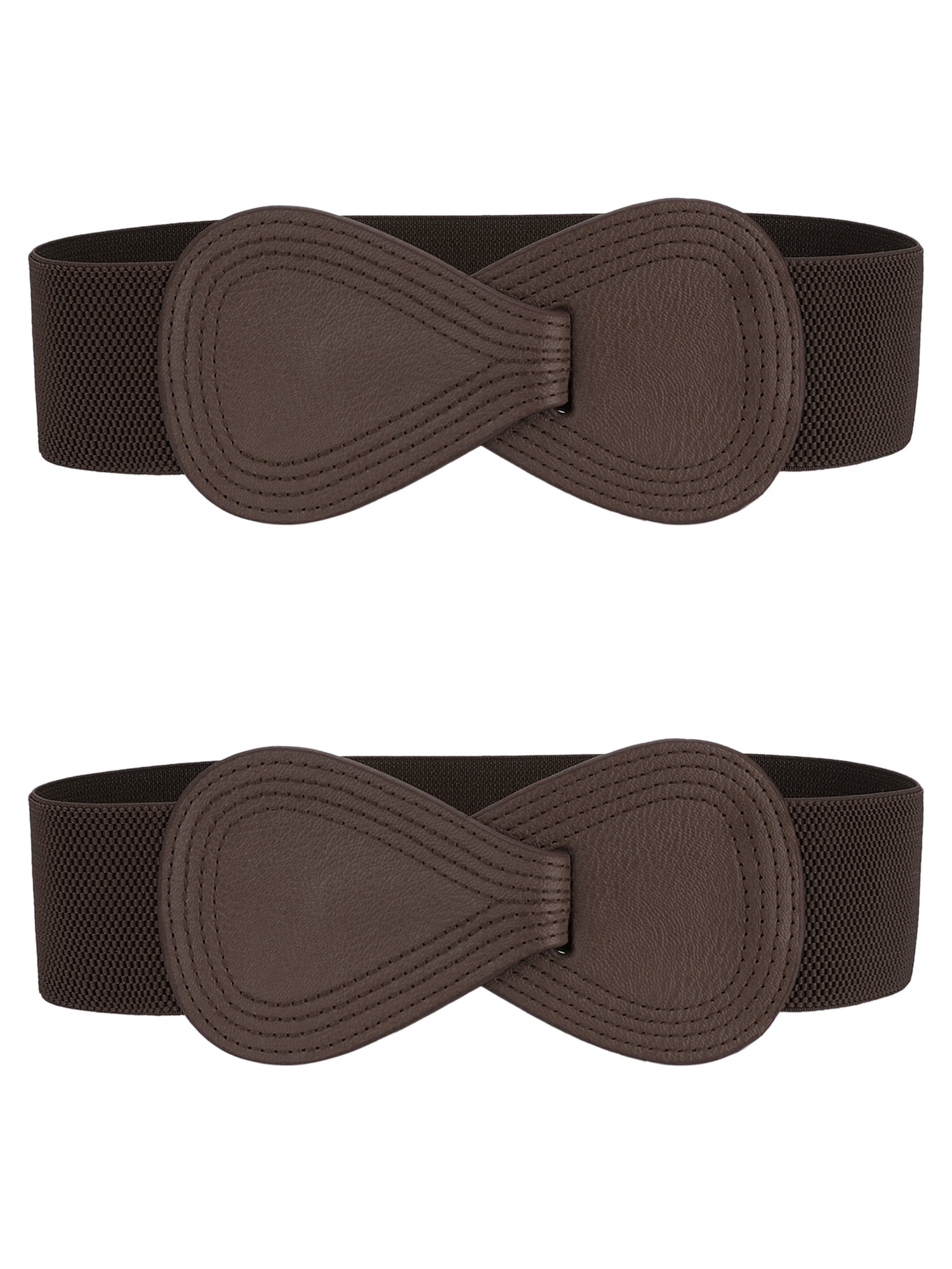 DARING DIVA Women's Plus Buckle Faux Leather Waist Belt 2 Pcs 33.5"x2.36" Brown