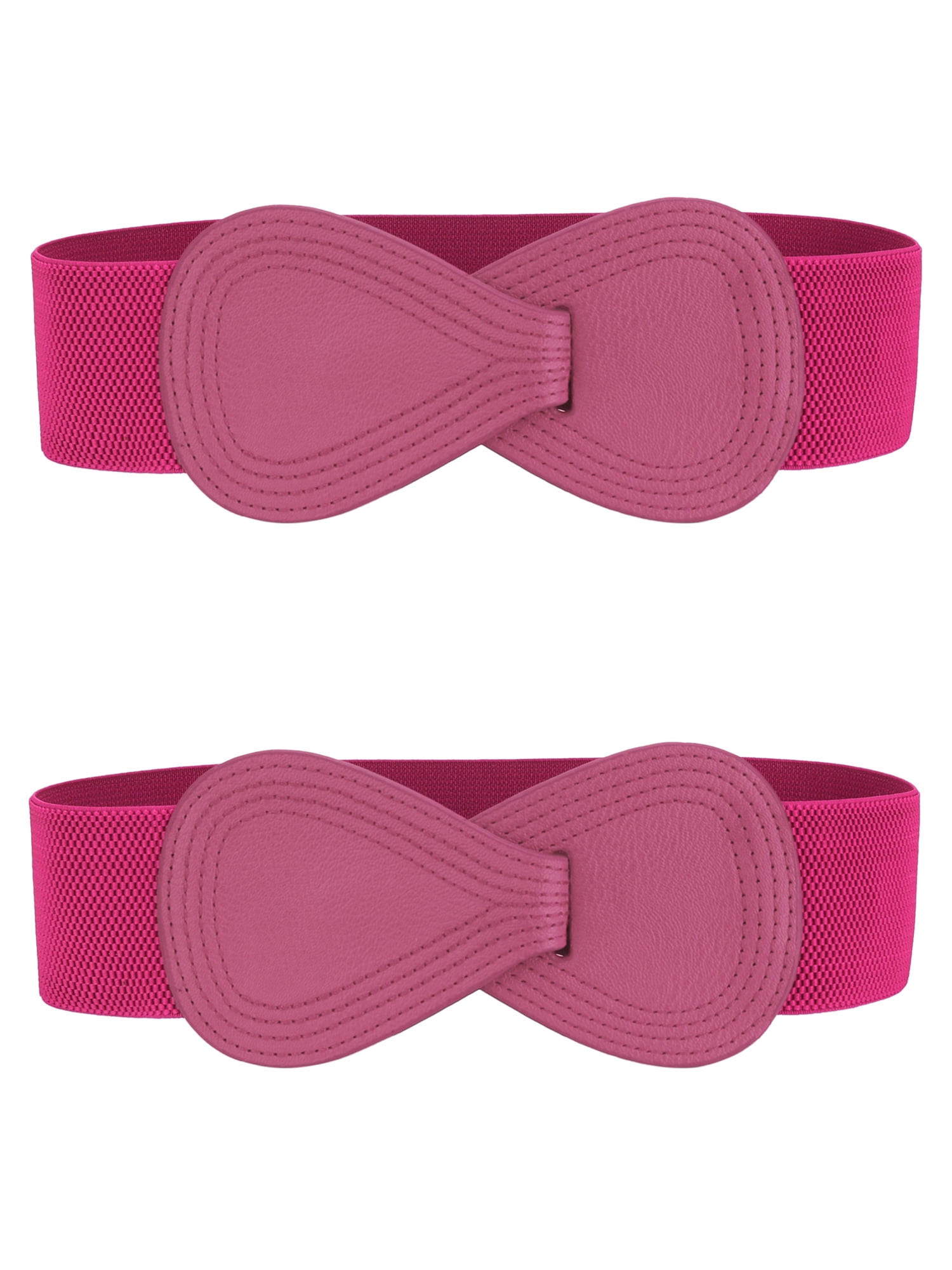 DARING DIVA Women's Plus Buckle Faux Leather Waist Belt 2 Pcs 33.5"x2.36" Hot Pink
