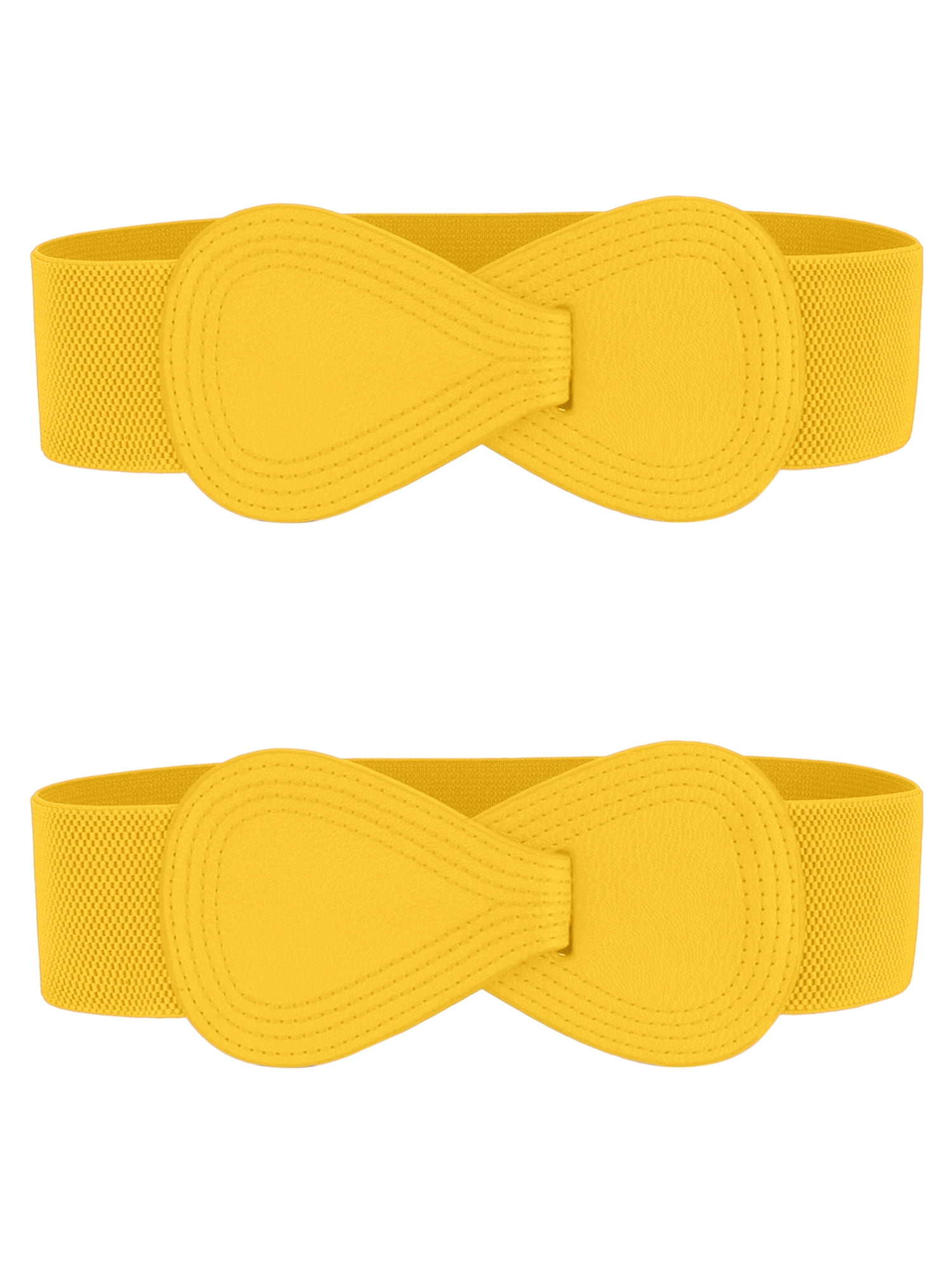DARING DIVA Women's Plus Buckle Faux Leather Waist Belt 2 Pcs 33.5"x2.36" Yellow