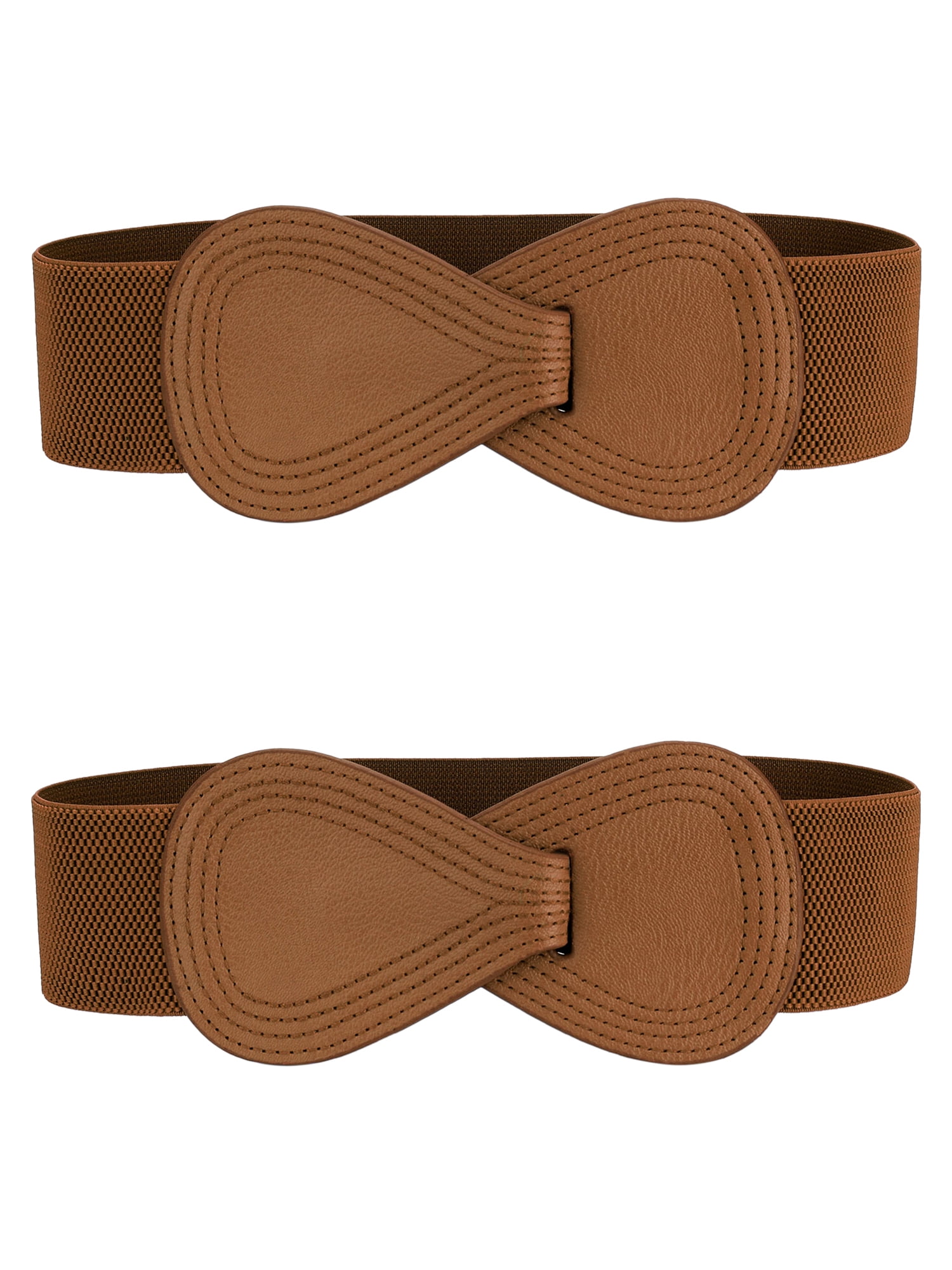 DARING DIVA Women's Plus Buckle Faux Leather Waist Belt 2 Pcs 39.4"x2.36" Coffee