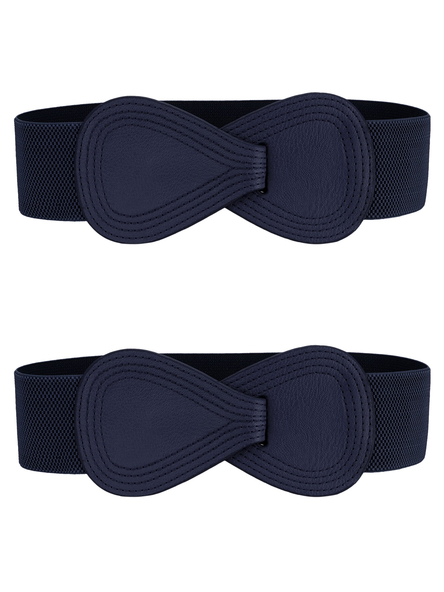 DARING DIVA Women's Plus Buckle Faux Leather Waist Belt 2 Pcs 39.4"x2.36" Dark Blue