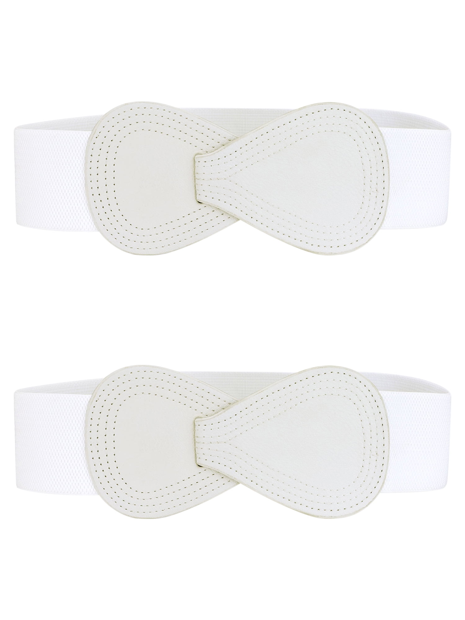 DARING DIVA Women's Plus Buckle Faux Leather Waist Belt 2 Pcs 39.4"x2.36" White