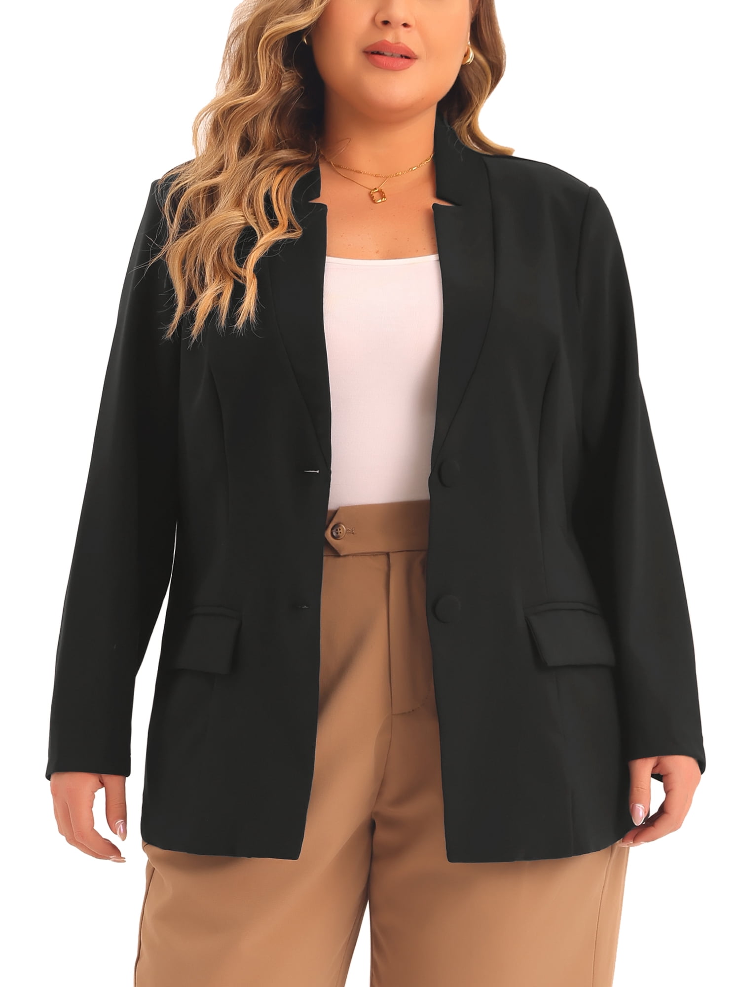 DARING DIVA Women's Plus Business Suit Blazer Button Work Blazer Jacket 2X Black
