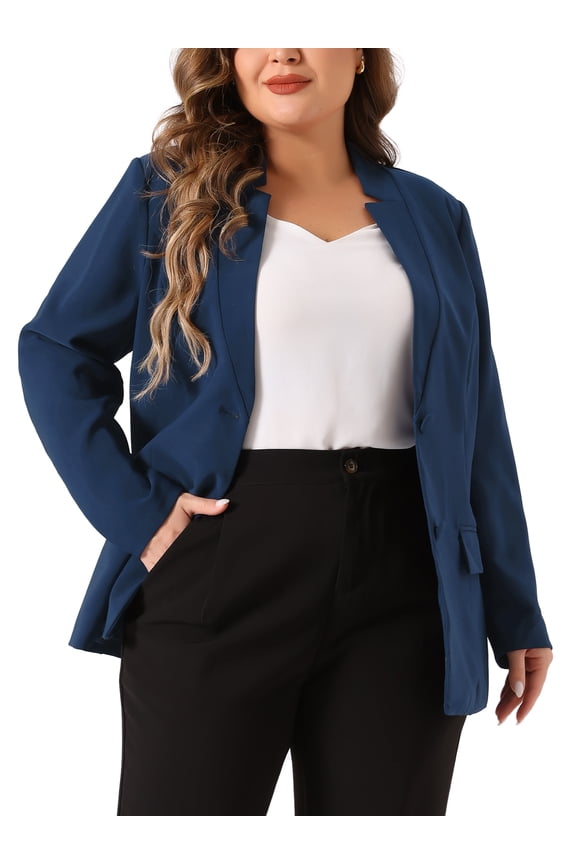 Women's Plus Business Suit Blazer Button Work Blazer Jacket Navy Blue 1X