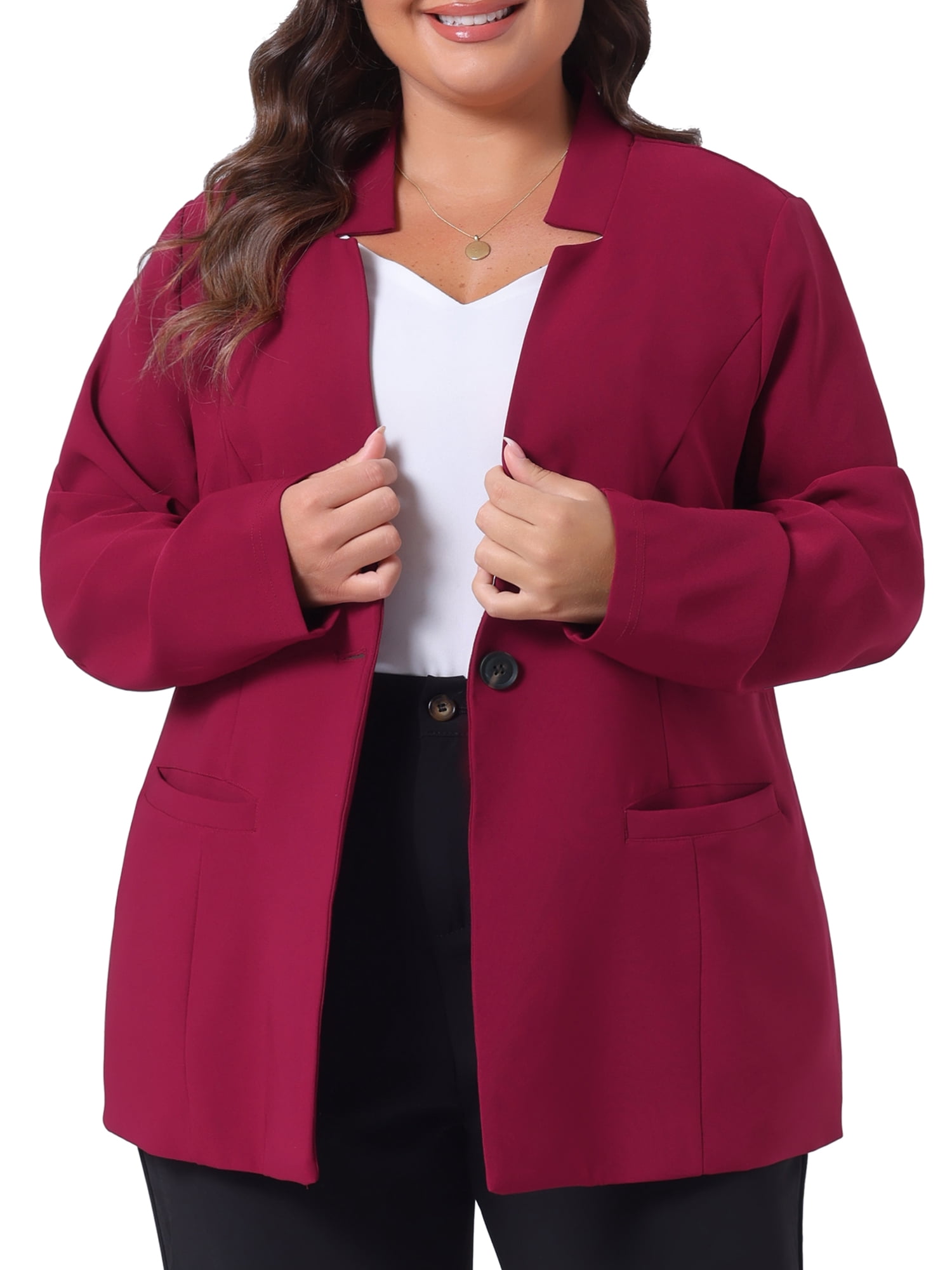 DARING DIVA Women's Plus Size Office Work Button Long Sleeve 4X Burgundy