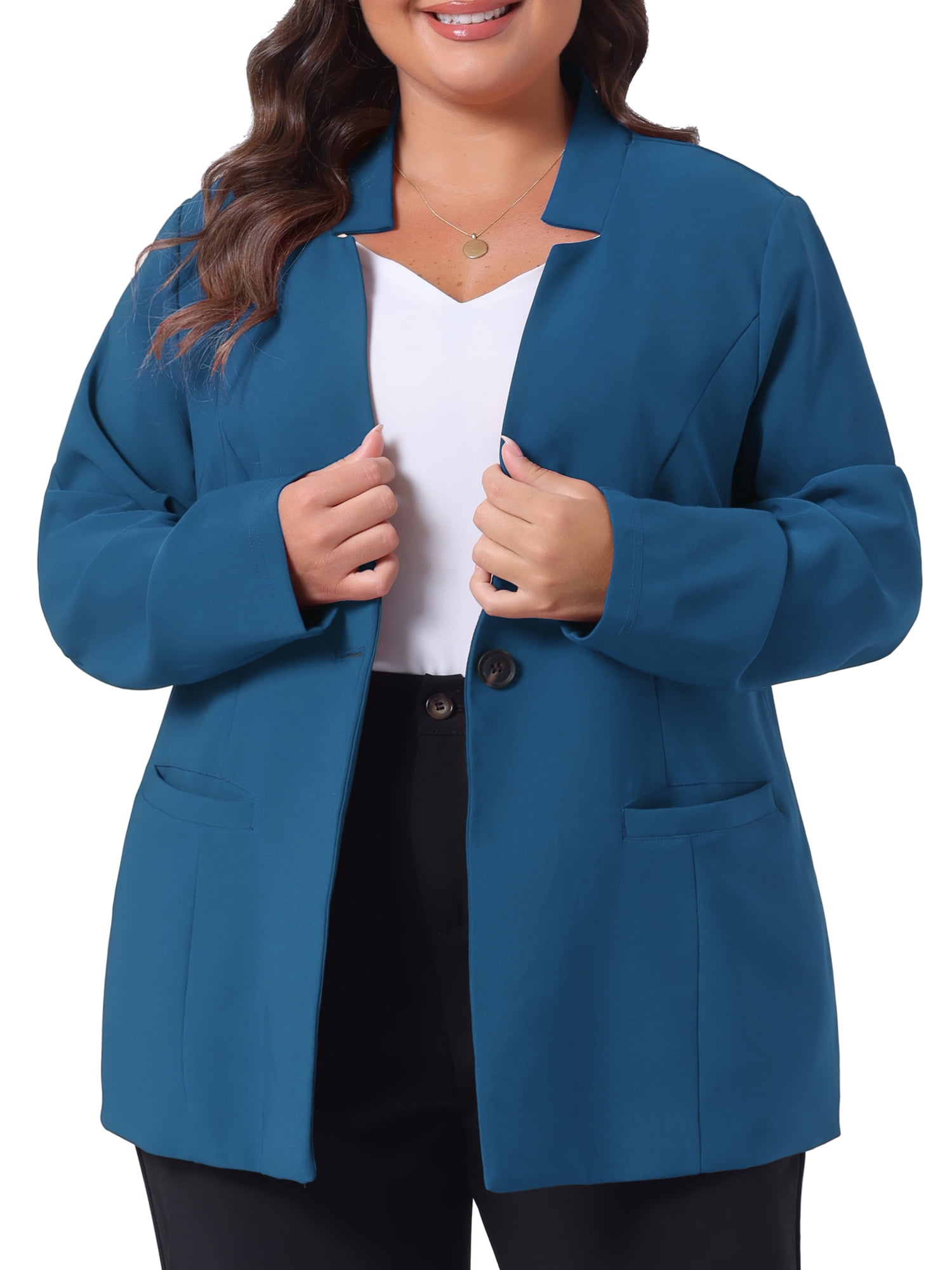DARING DIVA Women's Plus Size Office Work Button Long Sleeve 3X Lake Blue
