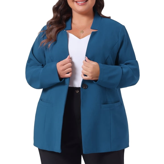 DARING DIVA Women's Plus Business Suit Blazer Work Black Jackets Lake Blue 3X